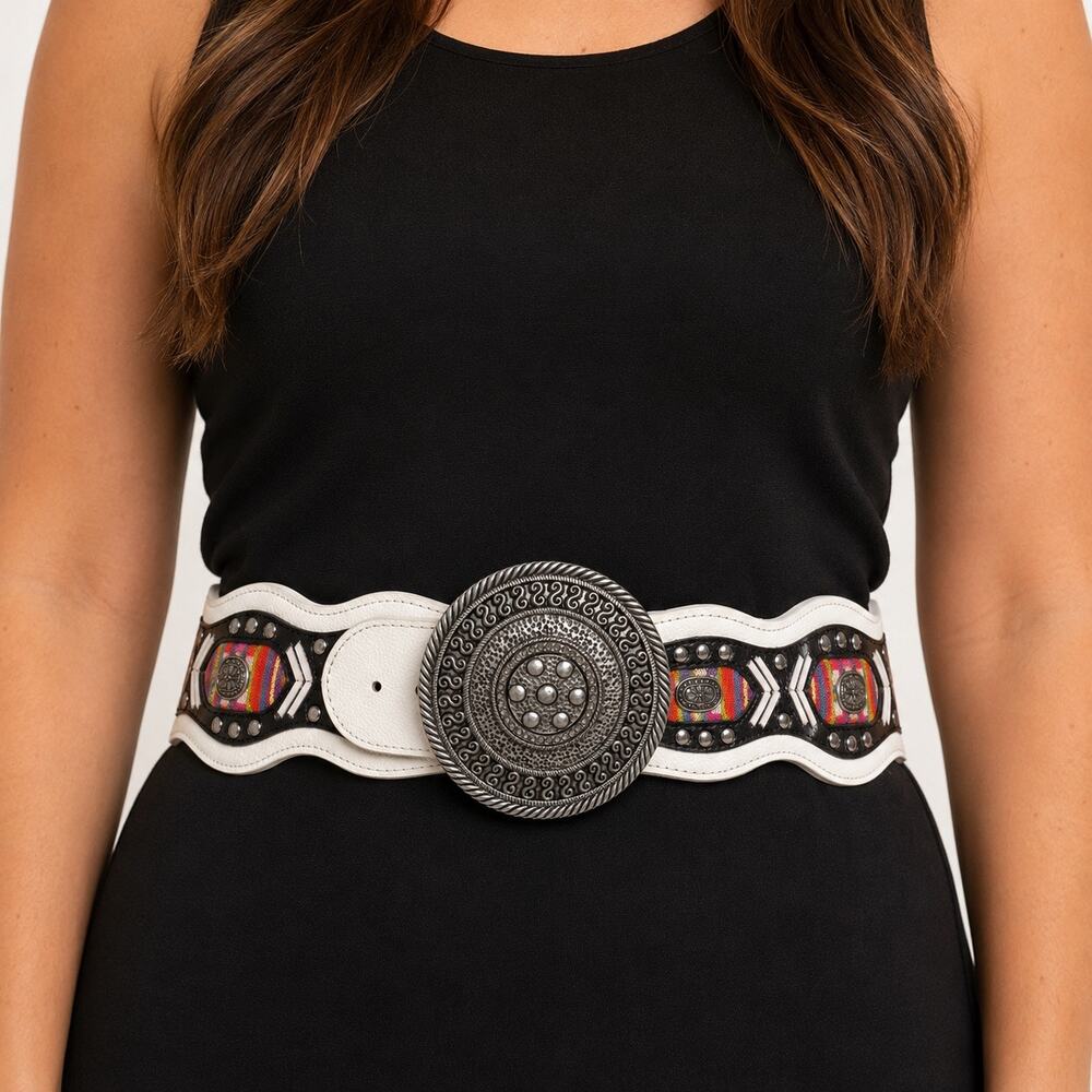 Chico’s White Genuine Leather Santa Ana Slouch Belt Size S NWT